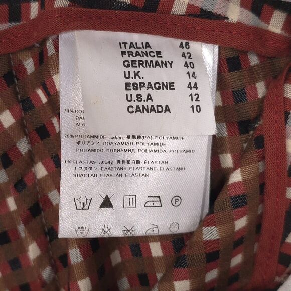 ALYSI Women’s Pants Size 12 Plaid Check Gingham ITALY MADE Skinny Straight Brown - Picture 10 of 12